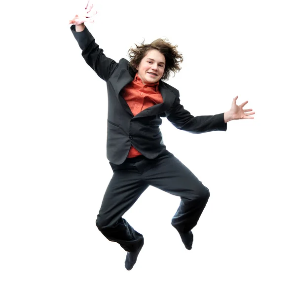 Молодой бизнесмен прыгает от радости — стоковое фото