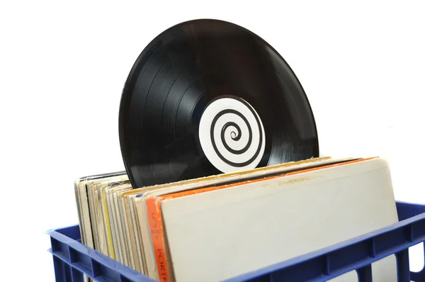 Vinyl Record Crate Популярный Выбор Джеев Хранить Свою Музыку — стоковое фото