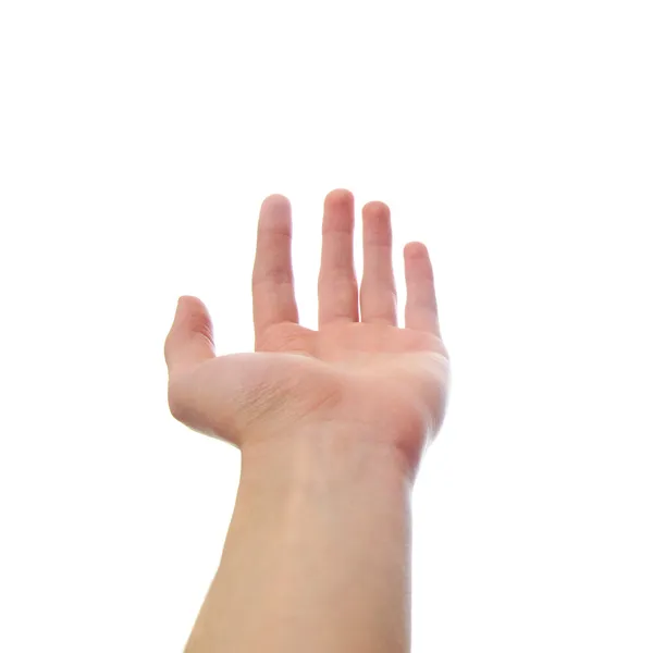 Mãos Segurando Conceito Branco Isolado Fundo Branco Ponto Vista Primeira — Fotografia de Stock