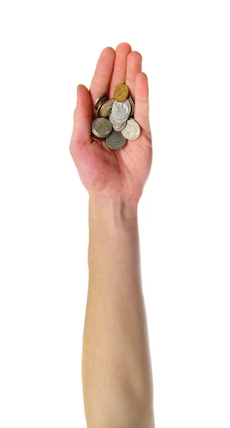 White Caucasian Hand Holding Money Out Isolated White Background Palm — Stock Photo, Image