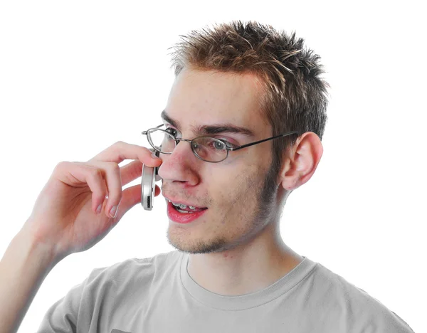 Jovem adulto fala por telefone celular — Fotografia de Stock