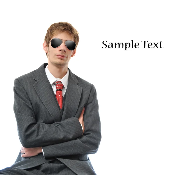Young Confident Businessman Arms Folded Isolated White Background Copyspace — Stock Photo, Image