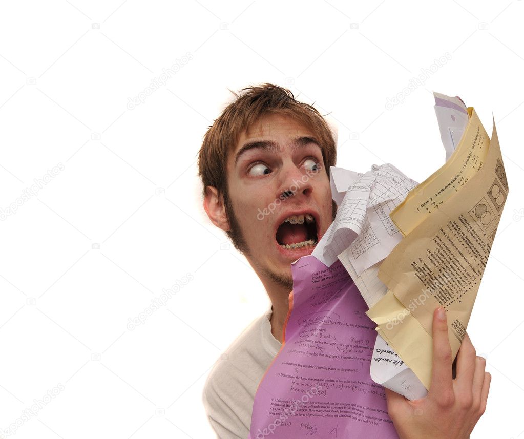 Man being attacked by an overload of paperwork!