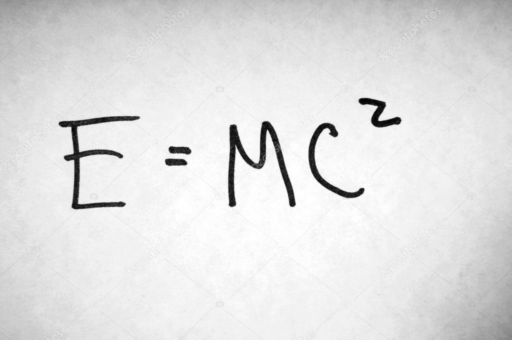 A famous mathematical formula written on paper: E equals mc squared