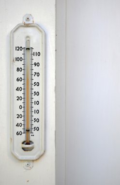 White thermometer outside with the temperature at 60 degrees clipart