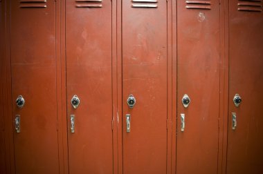 Row of old red lockers clipart