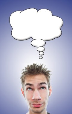 Young man with thinking bubble clipart