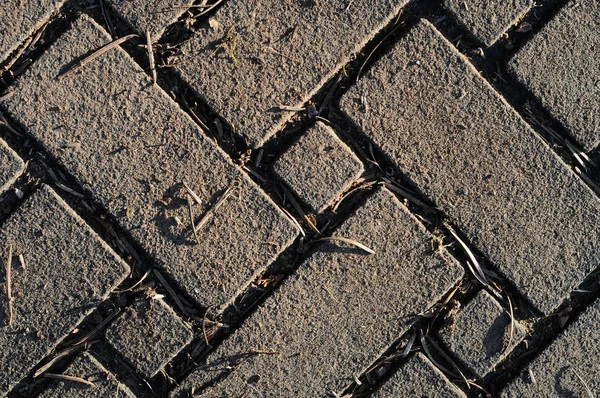 Old Brick Pattern Zigzag Design Grass Growing Inbetween Cracks — Stock Photo, Image
