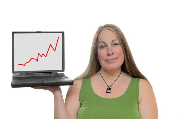 Woman holding laptop with graph — Stock Photo, Image