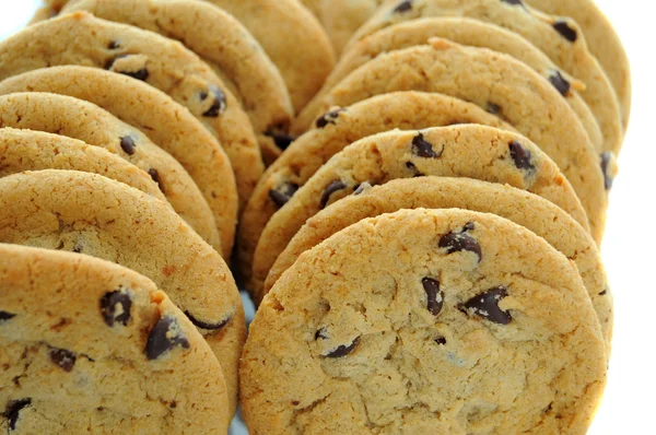 Massa Choklad Chip Cookies Isolerad Vit Bakgrund — Stockfoto