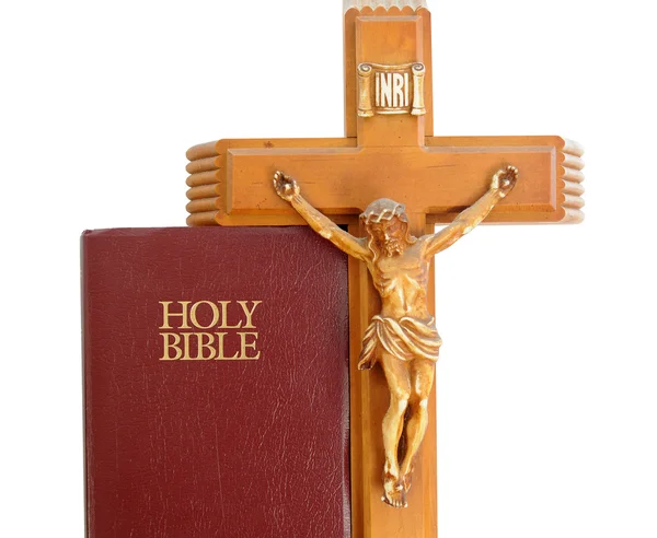 Heliga bibile med krucifix — Stockfoto