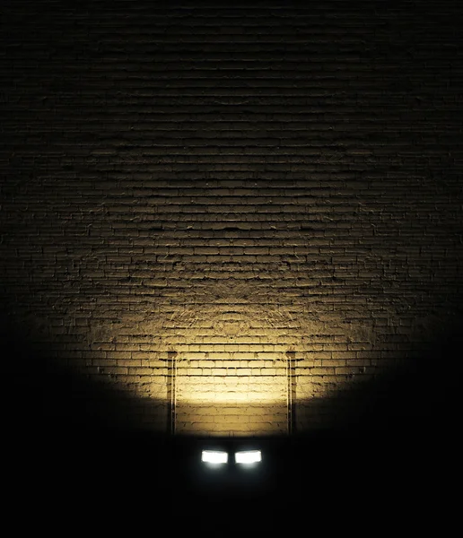 Tegelvägg med spotlight — Stockfoto