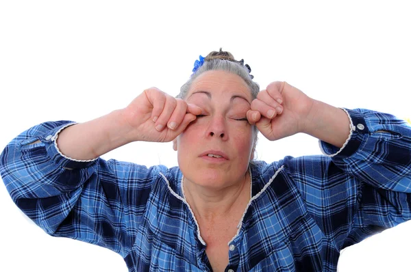Жінка Середнього Віку Стресом Натирає Очі Ізольовані Білому — стокове фото