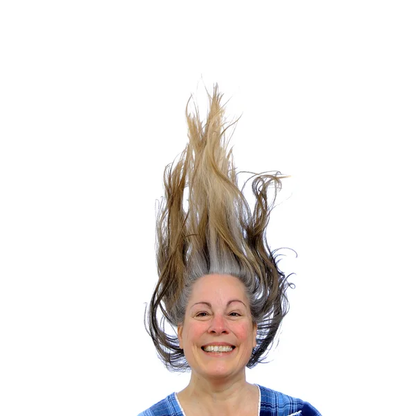 Mujer feliz con el pelo arriba —  Fotos de Stock
