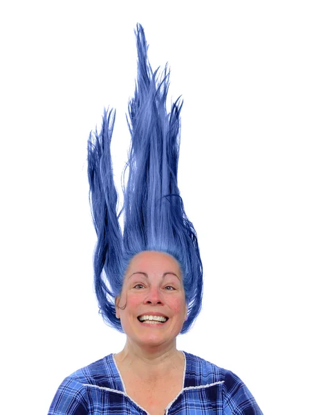 Mulher feliz com cabelo para cima — Fotografia de Stock