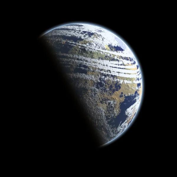 Планета Яка Виглядає Слово Землі Покриті Тіні Півдорозі Через Ізольовані — стокове фото
