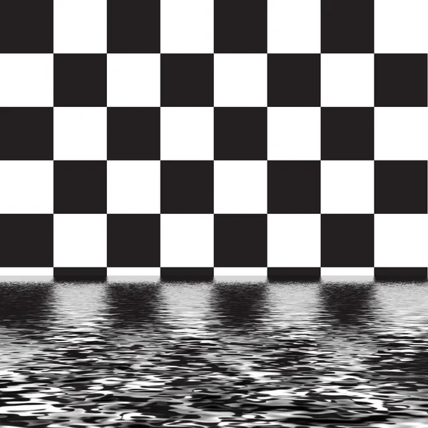 下に水の反射とチェッカー チェス パターン — ストック写真