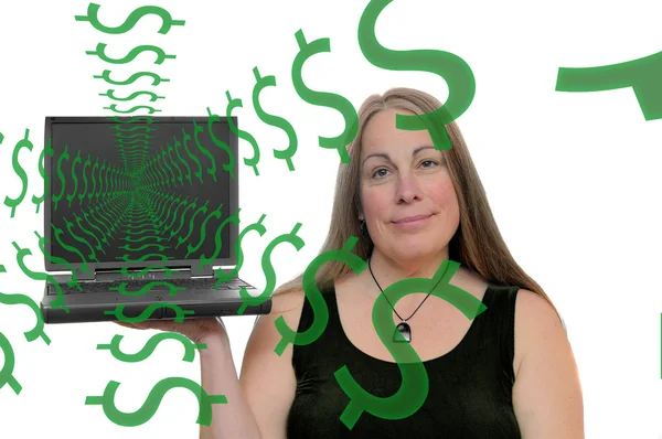 Money coming out of computer — Stock Photo, Image