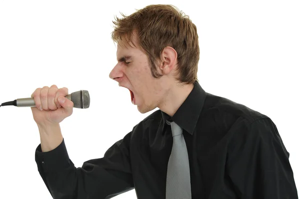 Gritando em Microfone — Fotografia de Stock