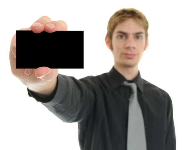 Businessman Holds Business Card — Stock Photo, Image