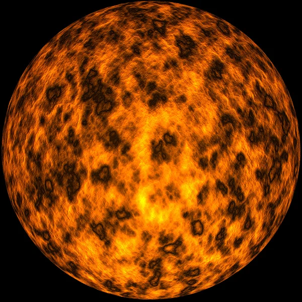 Abstract Planet Texture Surface Orange Glowing Hot Sun Isolated Black — Stock Photo, Image