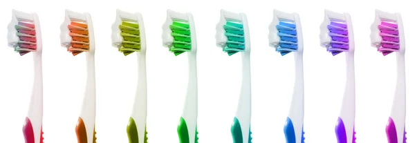 Blue Toothbrush Fresh New Toothpaste Bristles Isolated White Background — Stock Photo, Image
