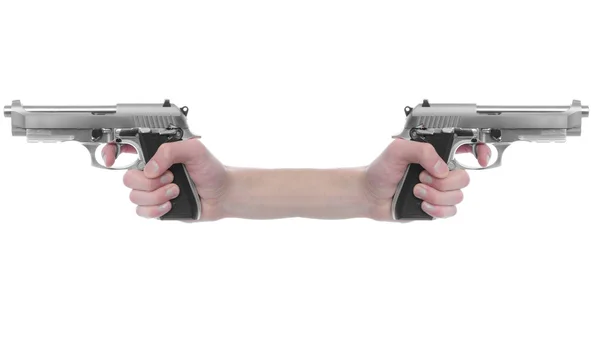 Рука Тримає Пістолет Кулемет 357 Magnum Ізольовано Білому Тлі Смертельна — стокове фото