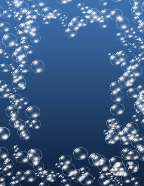 Egy Kék Alatt Víz Háttér Grafikon Illusztráció Fényes Szappanbuborékok — Stock Fotó