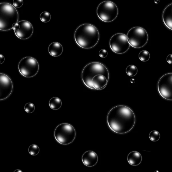 Seamless Black Background Graphic Illustration Pattern Shiny Soap Water Bubbles — Stock Photo, Image