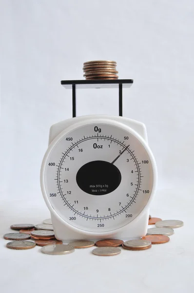 Bunch Coins Change Weighing Scale — Stock Photo, Image
