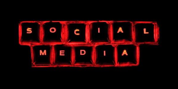 Слово Социальные Сети Светящейся Клавиатуре Компьютера Изолированы Черный — стоковое фото