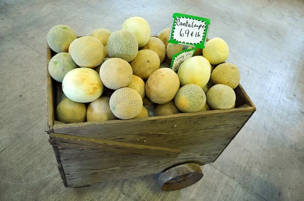 Ett Gäng Cantaloupemelon Till Försäljning Livsmedelsbutik — Stockfoto
