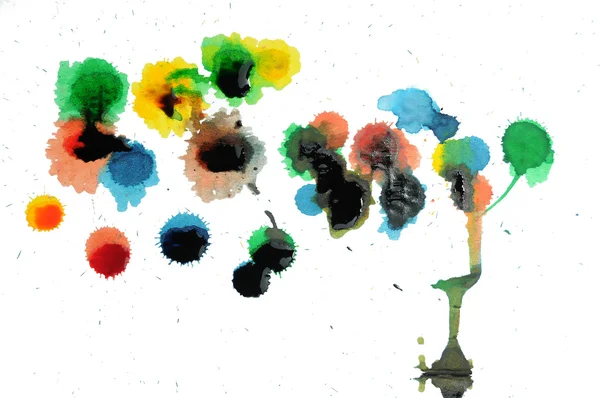 Streszczenie Zbliżenie Zdjęcie Kolorowe Plamy Tuszu Farby Splatters Dabs Drybluje — Zdjęcie stockowe