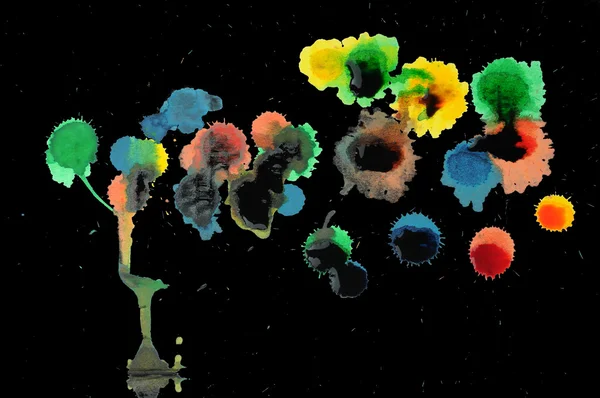 Αφηρημένη Closeup Φωτογραφία Της Πολύχρωμο Μελάνι Και Χρώμα Splotches Splatters — Φωτογραφία Αρχείου