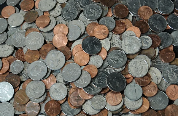 Whole Bunch American Coins Piled Top One Another Make Background — Stock Photo, Image
