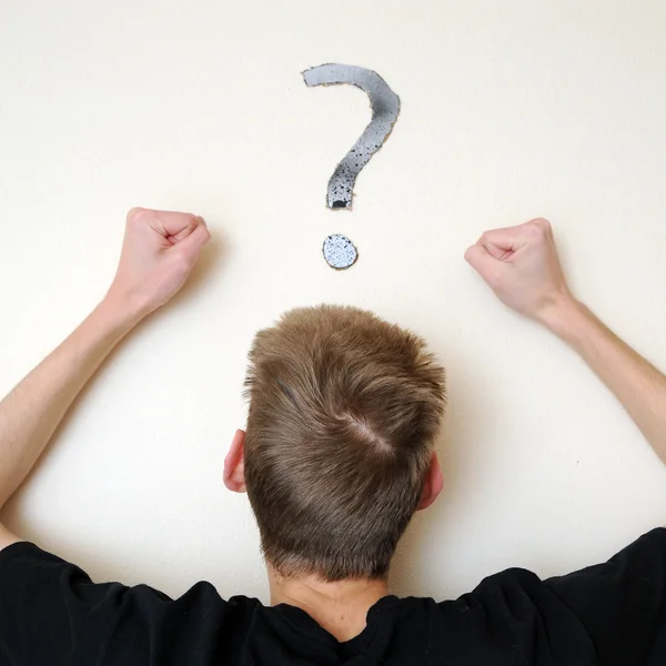 Young White Caucasian Male Adult Staring Forward Confused Question Mark — Stock Photo, Image
