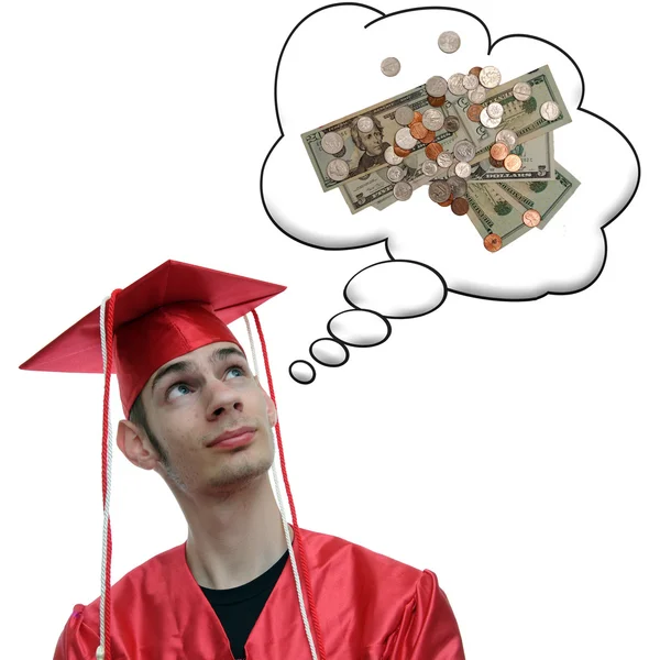 Licenciatura Universidade Graduação Universitária Pensa Sobre Dívida Que Ele Tem — Fotografia de Stock