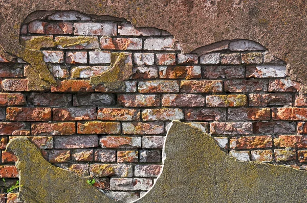 Antiguo Muro Ladrillo Desgastado Con Yeso Cubriéndolos Parcialmente —  Fotos de Stock