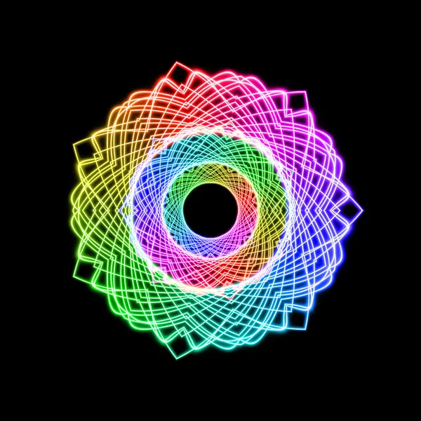 缤纷的彩虹光谱车轮在黑色背景上的抽象艺术元素 — 图库照片