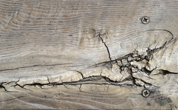 Nahaufnahme Von Rissigem Holz Mit Zwei Nägeln Der Seite — Stockfoto