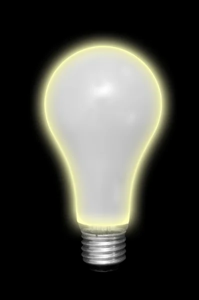 White Glossy Light Bulb Isolated Black Background Yellow Glow — Stock Photo, Image