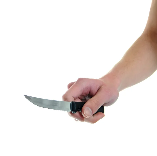 Segurando faca de cozinha isolada no branco — Fotografia de Stock