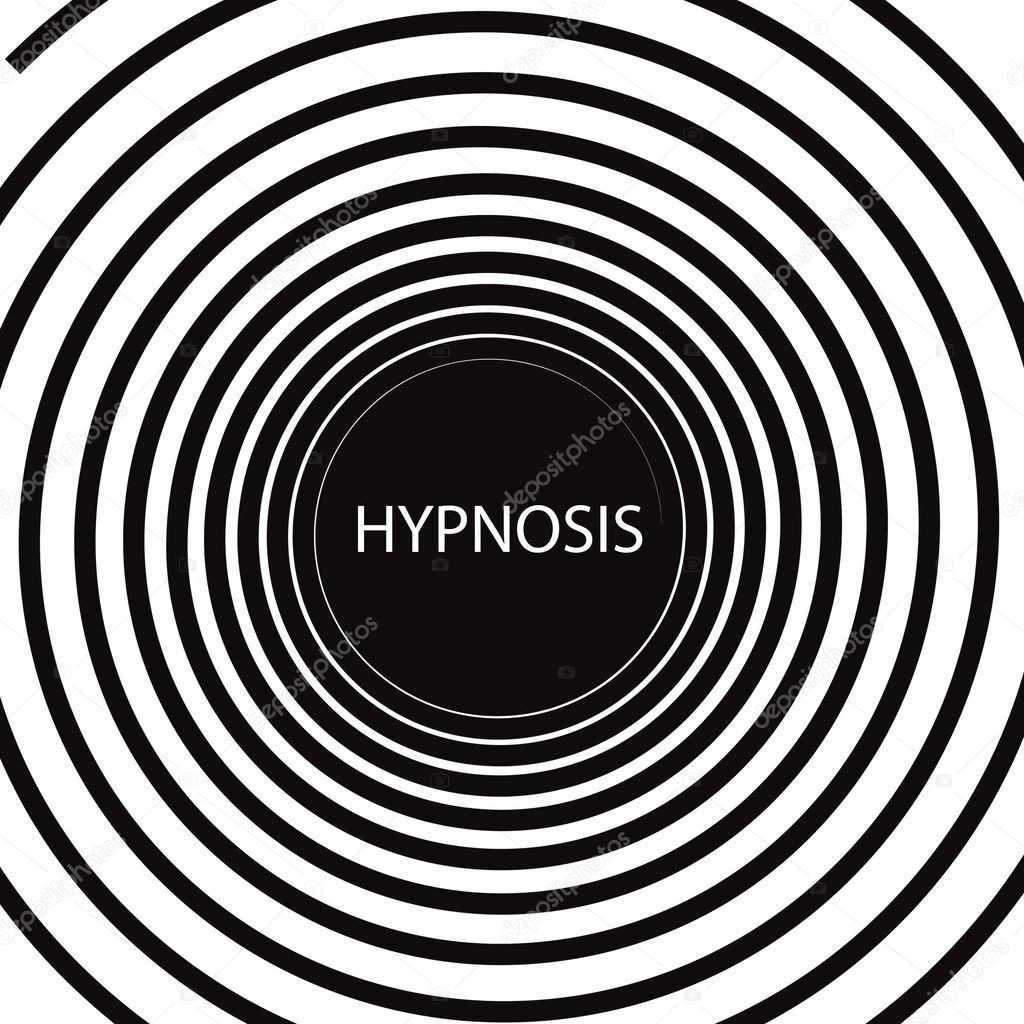 The word Hypnosis inside a consuming hypnotic black and white spiral