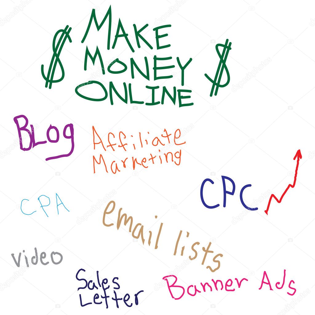 An abstract image of the different elements contained in the make money online niche