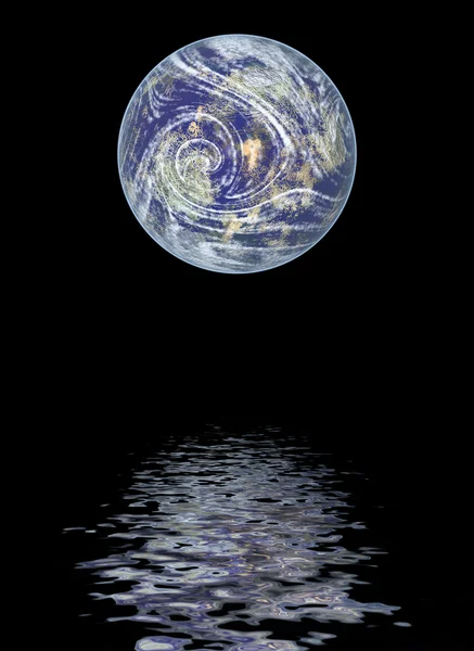 Planet Erde Über Wasserspiegelung Computer Generierte Grafik Isoliert Auf Schwarz — Stockfoto