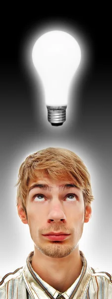 Young Adult White Caucasian Teenage Man Looking Directly Glowing Light — Stock Photo, Image