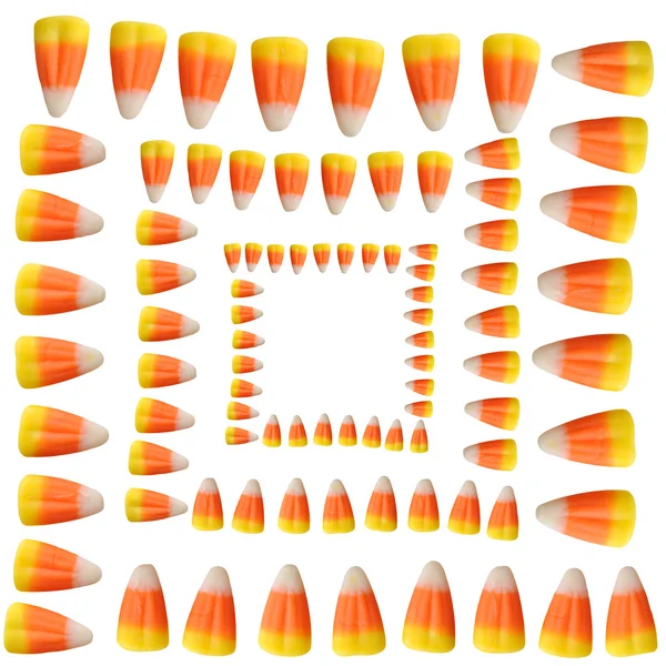 Halloween Candy Corn Arranged Square Designs Isolated White Background — Stock Photo, Image