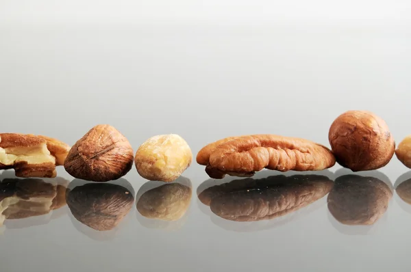 Makro Closeup Hromady Uspořádání Syrové Ořechy Toto Jsou Lískové Ořechy — Stock fotografie
