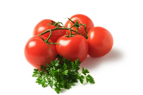 Red Tomatoes Parsley Isolated White Background — Stock Photo, Image