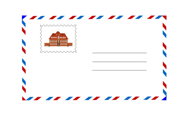 Векторная иллюстрация конверта и почтовой марки — стоковый вектор